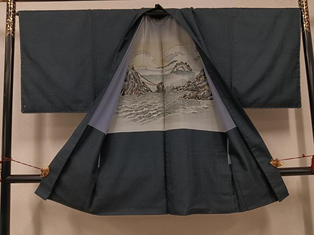 平和屋着物●男性 紬 アンサンブル 亀甲柄 正絹 逸品 未使用 AABH6882ph