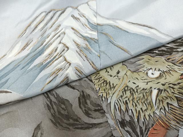 平和屋着物●男性 長襦袢 袷 富士山 龍 暈し染め 金彩 正絹 逸品 AABH6893ph