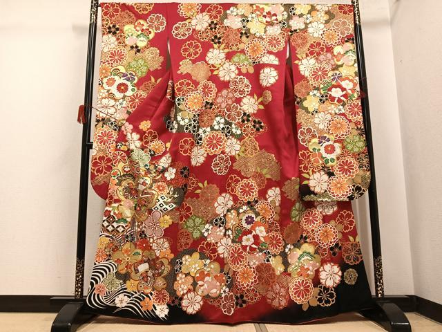 平和屋着物●豪華振袖 駒刺繍 花尽くし 暈し染め 金彩 正絹 逸品 AABH6898ph