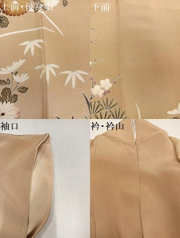 平和屋着物●訪問着 友禅 松竹梅風景草花文 丹後ちりめん 反端付き 正絹 逸品 AABH6900ph
