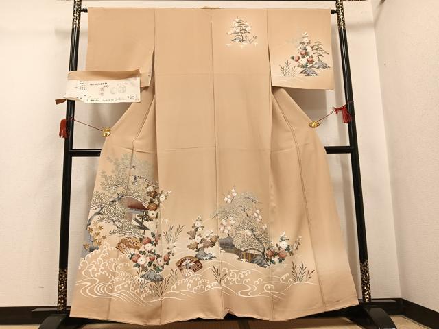 平和屋着物●訪問着 友禅 松竹梅風景草花文 丹後ちりめん 反端付き 正絹 逸品 AABH6900ph