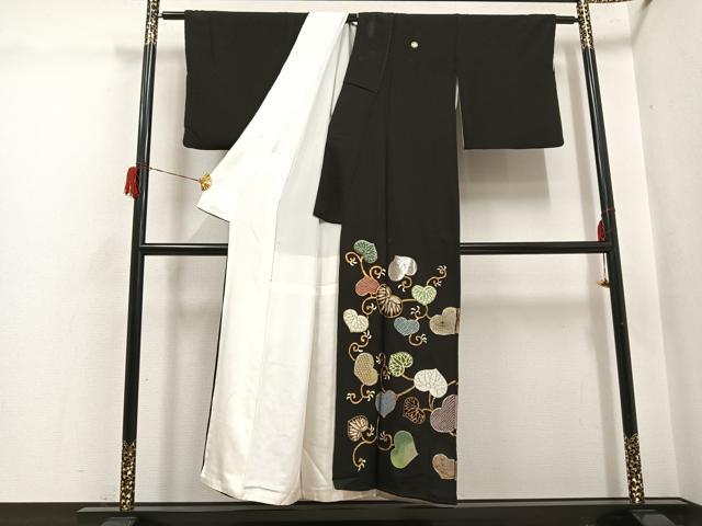 平和屋着物●豪華黒留袖 駒刺繍 葵 金彩 正絹 逸品 AABH6902ph