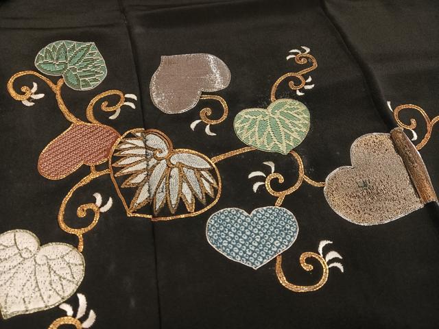 平和屋着物●豪華黒留袖 駒刺繍 葵 金彩 正絹 逸品 AABH6902ph