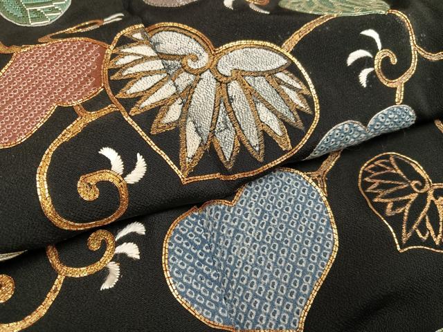 平和屋着物●豪華黒留袖 駒刺繍 葵 金彩 正絹 逸品 AABH6902ph