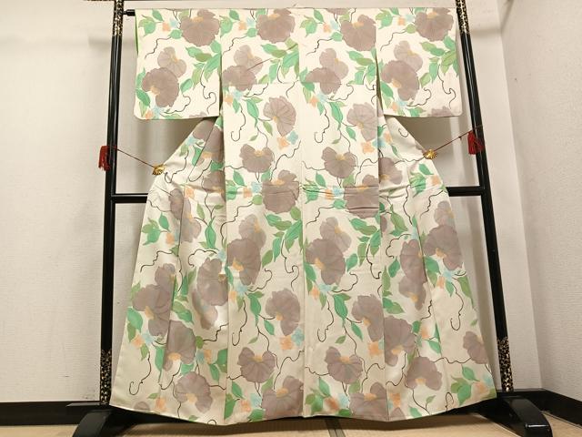 平和屋着物▼上質な小紋 地紋起こし 草花文 正絹 逸品 AABH6920ph