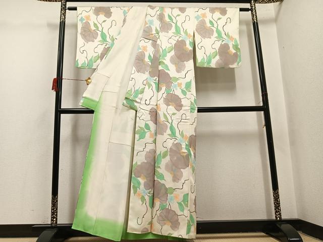 平和屋着物▼上質な小紋 地紋起こし 草花文 正絹 逸品 AABH6920ph