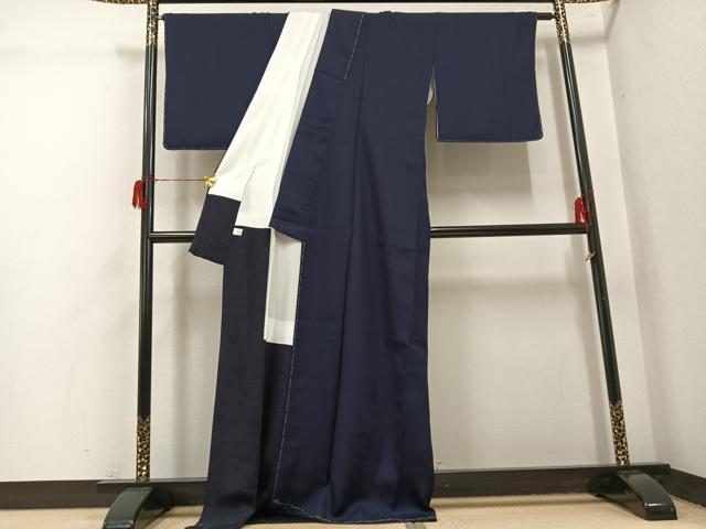平和屋着物●本藍 色無地 藍鉄色 ロング丈 正絹 逸品 未使用 AABH6938ph