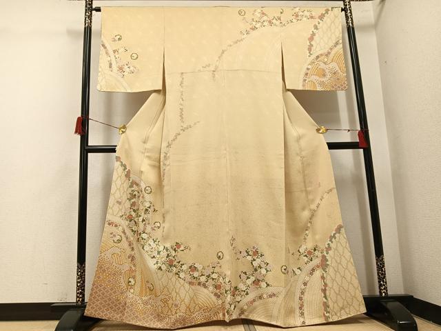 平和屋着物●訪問着 作家物 高橋義和 駒刺繍 花唐草文 金彩 やまと金ラベル 正絹 逸品 未使用 AABH6945ph