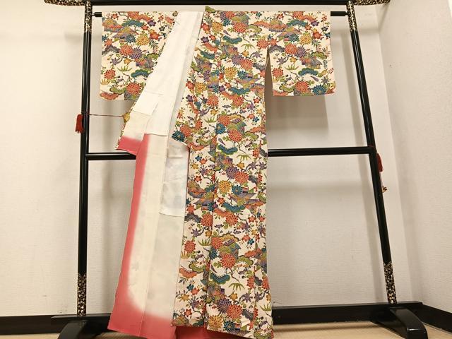 平和屋着物●上質な小紋 紅型 松竹梅風景文 正絹 逸品 未使用 AABH6951ph
