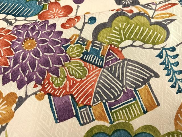 平和屋着物●上質な小紋 紅型 松竹梅風景文 正絹 逸品 未使用 AABH6951ph
