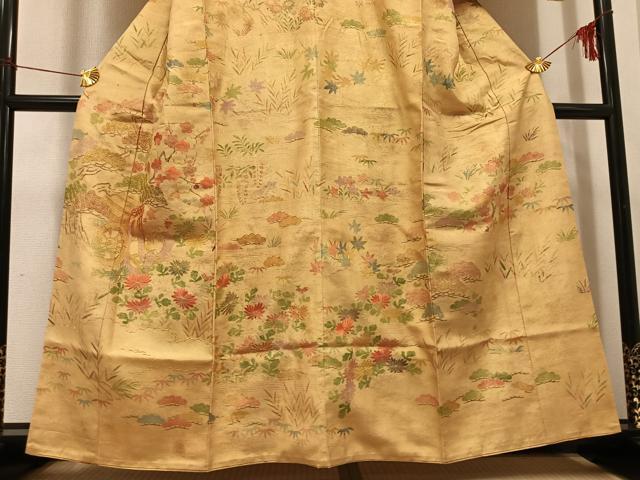 平和屋着物●訪問着 駒刺繍 御所車草花文 金彩 摺り剥がし 正絹 逸品 AABH6954ph