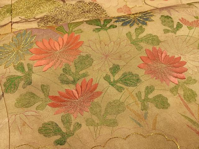 平和屋着物●訪問着 駒刺繍 御所車草花文 金彩 摺り剥がし 正絹 逸品 AABH6954ph