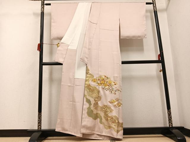 平和屋着物●豪華色留袖 駒刺繍 草花文 金彩 正絹 逸品 AABH6960ph