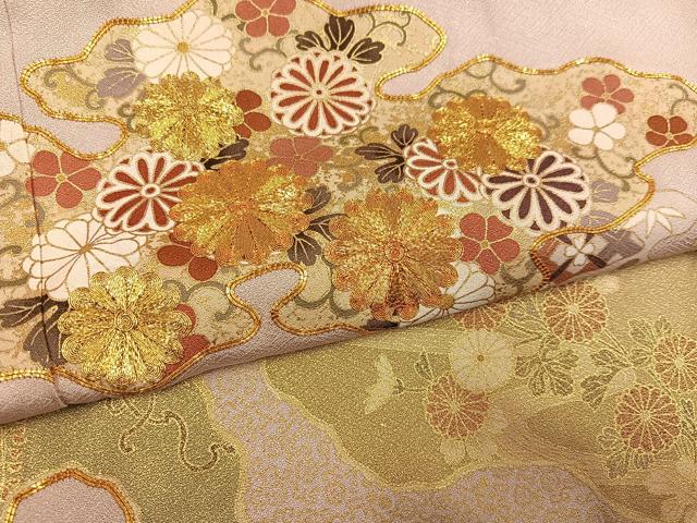 平和屋着物●豪華色留袖 駒刺繍 草花文 金彩 正絹 逸品 AABH6960ph