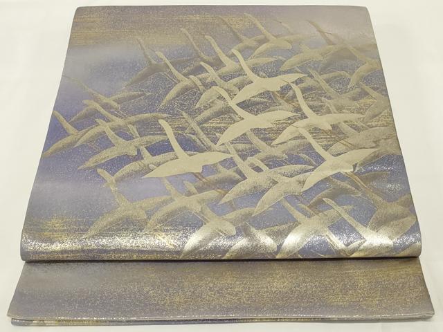 平和屋着物◎太鼓柄袋帯 群鶴 金銀彩 正絹 逸品 AABH6962ou