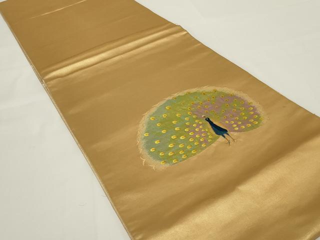 平和屋着物◎太鼓柄袋帯 刺繍 孔雀 金糸 正絹 逸品 AABH6963ou