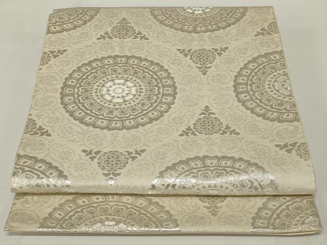 平和屋着物◎六通柄 本袋帯 手織錦 花丸文 純銀箔100% 正絹 逸品 AABH6964ou