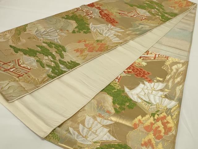 平和屋着物◎六通柄袋帯 唐織 風景文 金銀糸 正絹 逸品 AABH6965ou