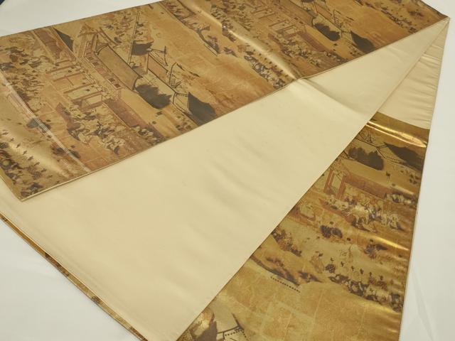 平和屋着物◎六通柄袋帯 人物風景文 引箔 正絹 逸品 AABH6976ou