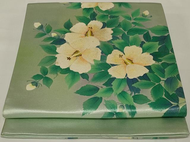 平和屋着物◎太鼓柄袋帯 作家物 手描き 草花文 金彩 正絹 逸品 AABH6988ou
