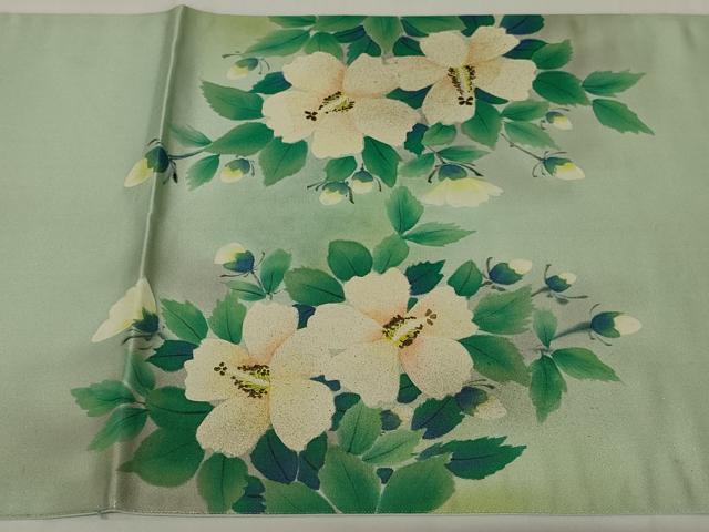 平和屋着物◎太鼓柄袋帯 作家物 手描き 草花文 金彩 正絹 逸品 AABH6988ou
