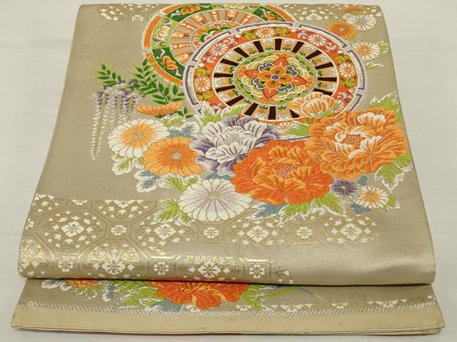 平和屋着物◎六通柄袋帯 唐織 花車文 金銀糸 正絹 逸品 AABH6994ou
