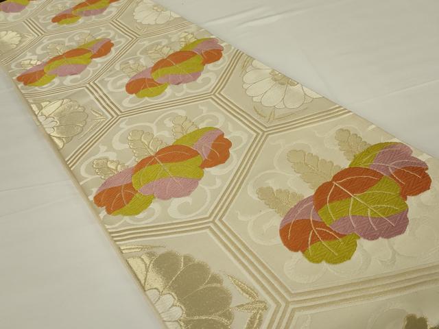 平和屋着物◎六通柄袋帯 唐織 亀甲花文 金糸 正絹 逸品 AABH6999ou
