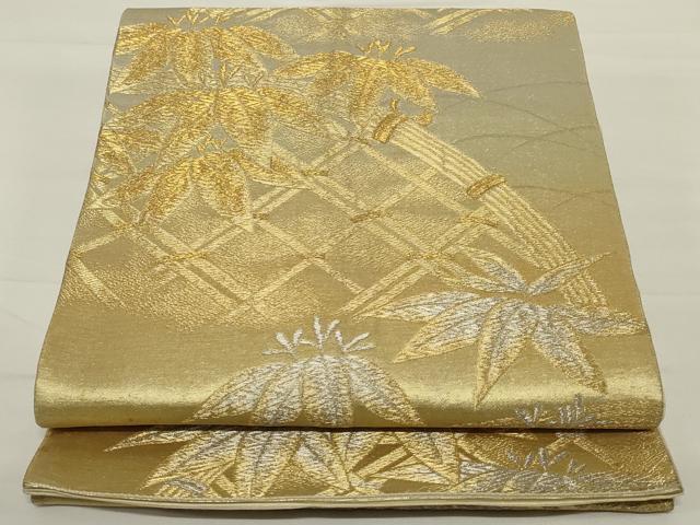 平和屋着物◎六通柄袋帯 籬笹の葉文 金銀糸 正絹 逸品 AABH7000ou