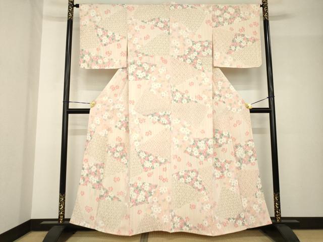 平和屋着物●上質な小紋 割付き花文 正絹 逸品 AABH7002ck