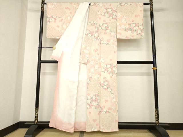 平和屋着物●上質な小紋 割付き花文 正絹 逸品 AABH7002ck