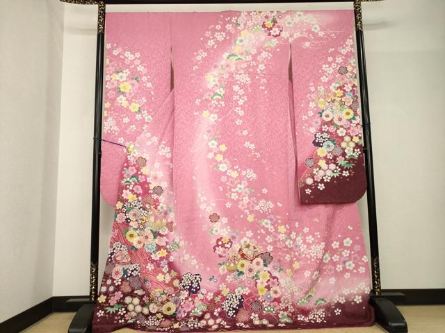 平和屋着物●豪華振袖 駒刺繍 花毬文 暈し染め 金通し地 ロング丈 正絹 逸品 AABH7007ck
