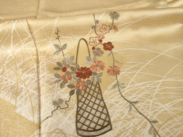 平和屋着物●訪問着 刺繍 松皮菱花文 金彩 正絹 逸品 未使用 AABH7008ck