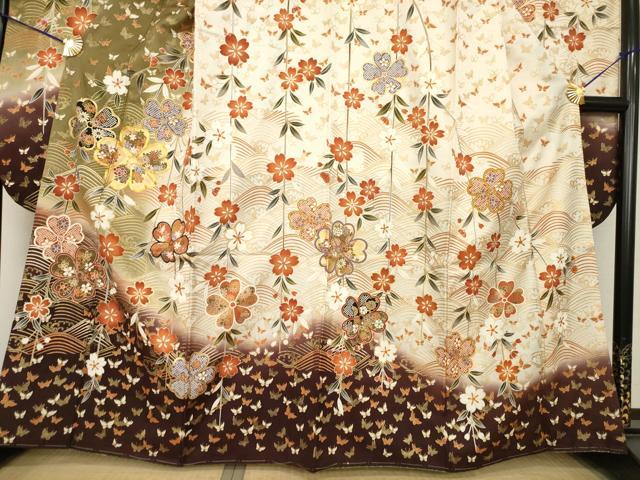平和屋着物●豪華振袖 駒刺繍 枝垂れ桜文 暈し染め 正絹 逸品 未使用 AABH7010ck