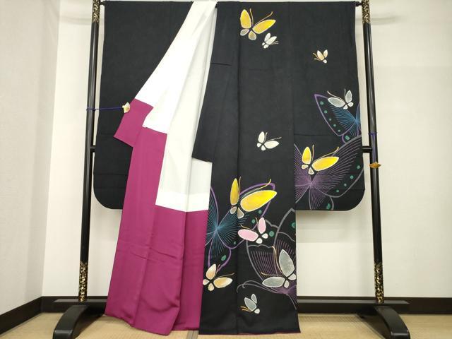 平和屋着物●豪華振袖 絞り 舞蝶文 金銀彩 正絹 逸品 AABH7011ck