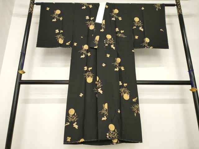 平和屋着物●長襦袢 無双仕立て 月兎 黒地 正絹 逸品 未使用 AABH7027ck