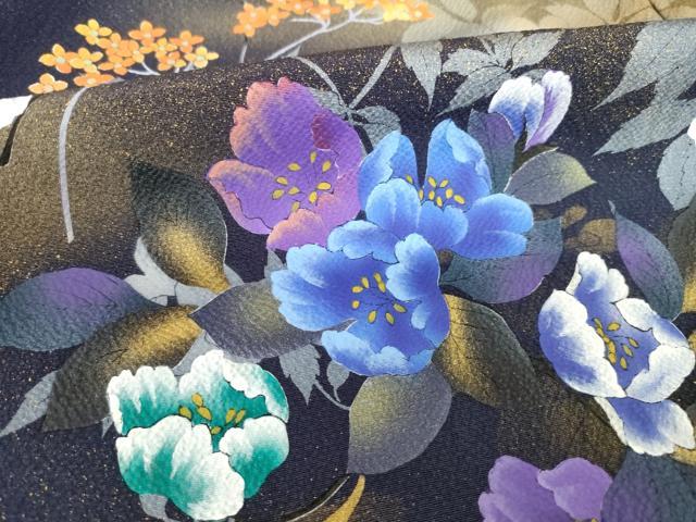 平和屋着物●豪華振袖 草花文 暈し染め 金彩 ロング丈 正絹 逸品 AABH7037ck