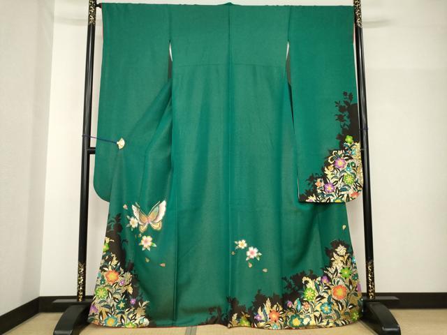 平和屋着物●豪華振袖 花蝶文 金彩 金通し地 正絹 逸品 AABH7039ck