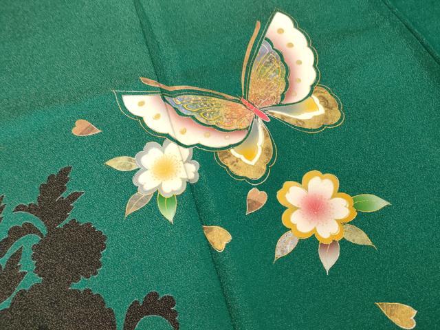 平和屋着物●豪華振袖 花蝶文 金彩 金通し地 正絹 逸品 AABH7039ck