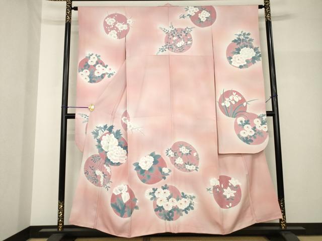 平和屋着物●豪華振袖 手描き 花丸文 暈し染め 正絹 逸品 AABH7040ck