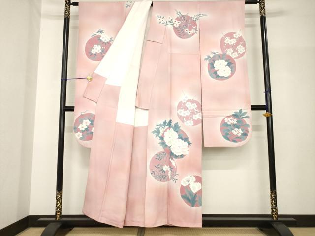 平和屋着物●豪華振袖 手描き 花丸文 暈し染め 正絹 逸品 AABH7040ck