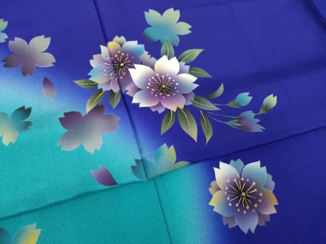 平和屋着物●豪華振袖 舞桜文 暈し染め 正絹 逸品 AABH7041ck