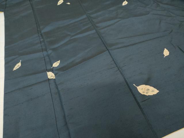 平和屋着物●上質な小紋 紬地 手描き 舞葉文 正絹 逸品 AABH7043ck