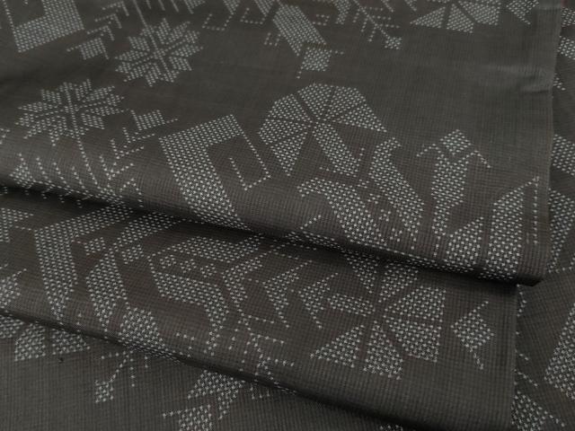 平和屋着物●本場大島紬 一元7マルキ 幾何学花文 正絹 逸品 AABH7045ck