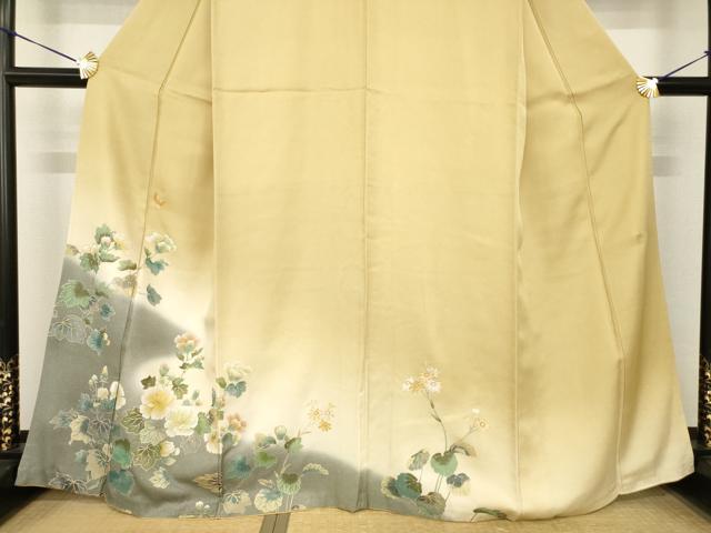 平和屋着物●日本画家 堀信 訪問着 花蝶文 暈し染め 金彩 正絹 逸品 AABH7048ck