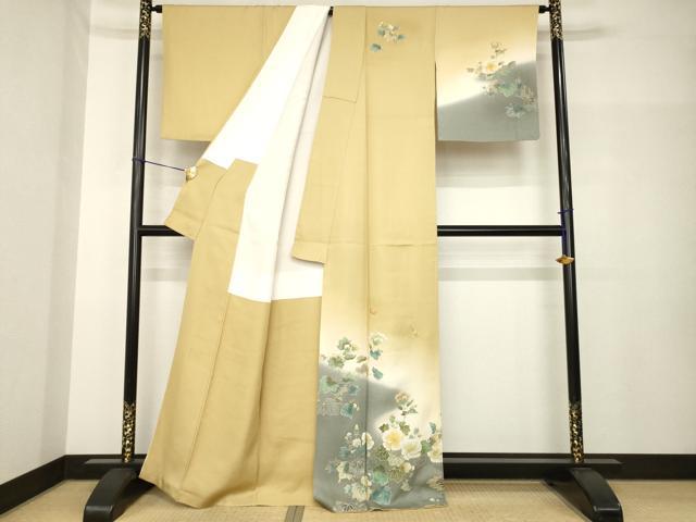平和屋着物●日本画家 堀信 訪問着 花蝶文 暈し染め 金彩 正絹 逸品 AABH7048ck