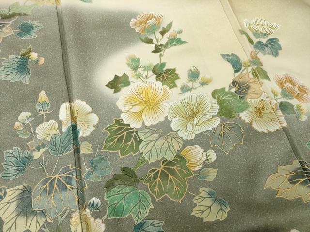 平和屋着物●日本画家 堀信 訪問着 花蝶文 暈し染め 金彩 正絹 逸品 AABH7048ck