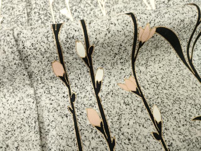 平和屋着物●訪問着 草花文 黒地 金彩 正絹 逸品 AABH7051ck