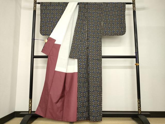 平和屋着物●本場大島紬 龍郷絣 秋名バラ アンサンブル 正絹 逸品 AABH7052ck