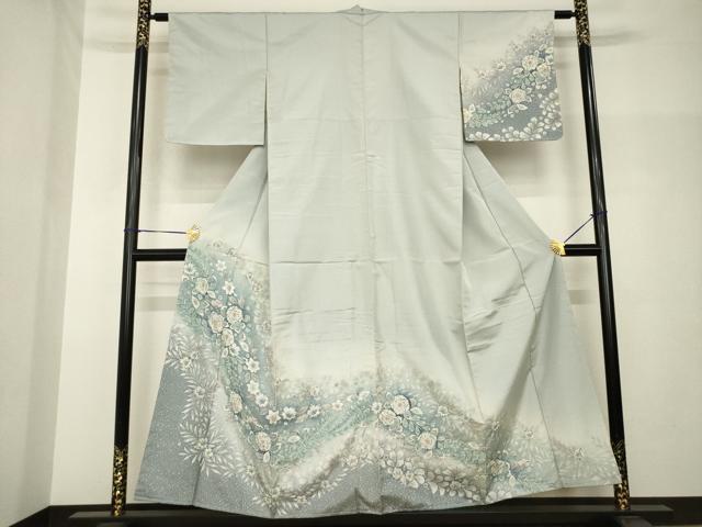 平和屋着物●本場大島紬 染大島 訪問着 辻が花 絞り 舞花文 暈し染め 正絹 逸品 未使用 AABH7055ck