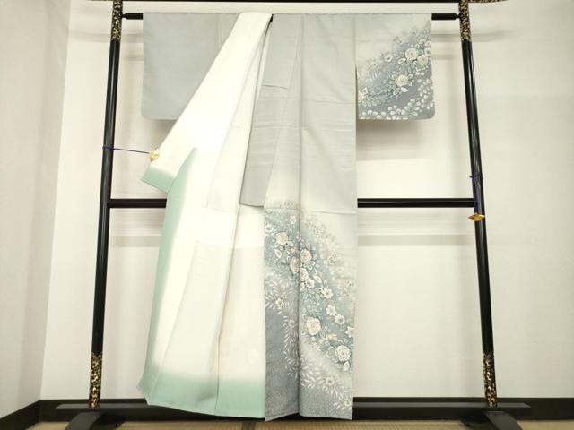 平和屋着物●本場大島紬 染大島 訪問着 辻が花 絞り 舞花文 暈し染め 正絹 逸品 未使用 AABH7055ck